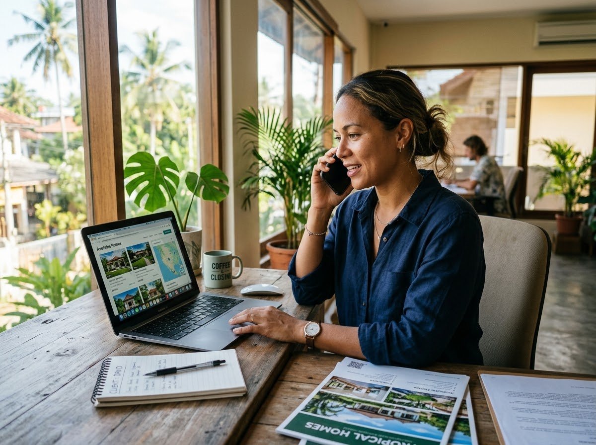 Proceed Trading agent following up with a client by phone while reviewing listings
