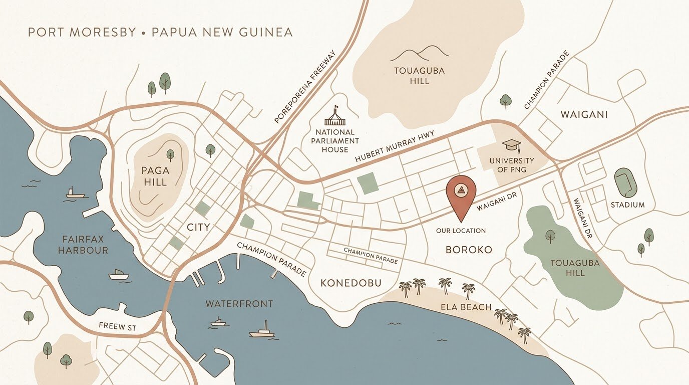 Illustrated map of Port Moresby showing Proceed Trading's service area