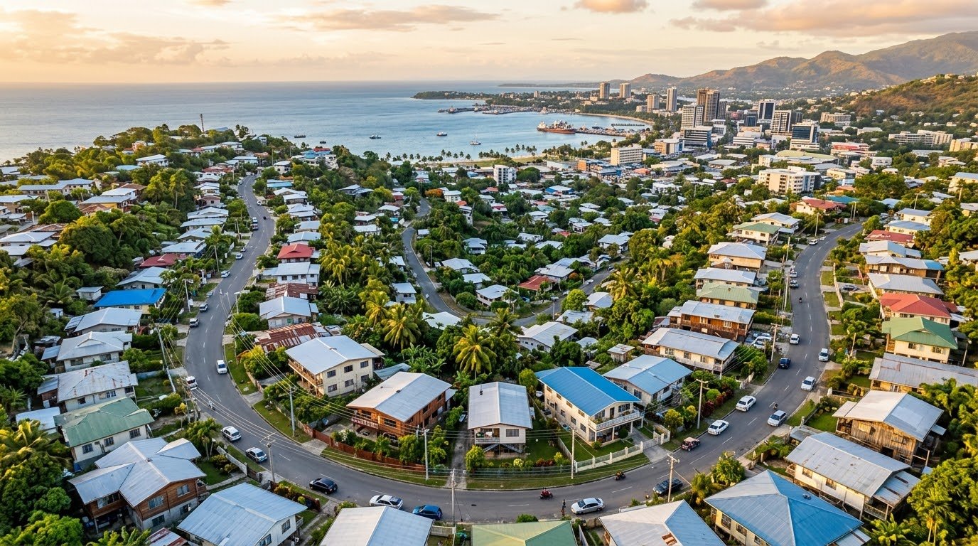 Aerial view of a Port Moresby residential neighbourhood
