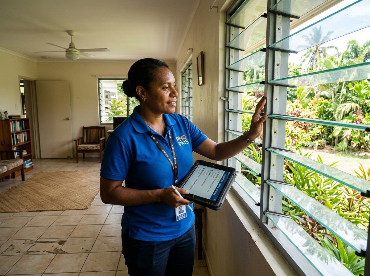 Property manager conducting a walk-through inspection of a rental home